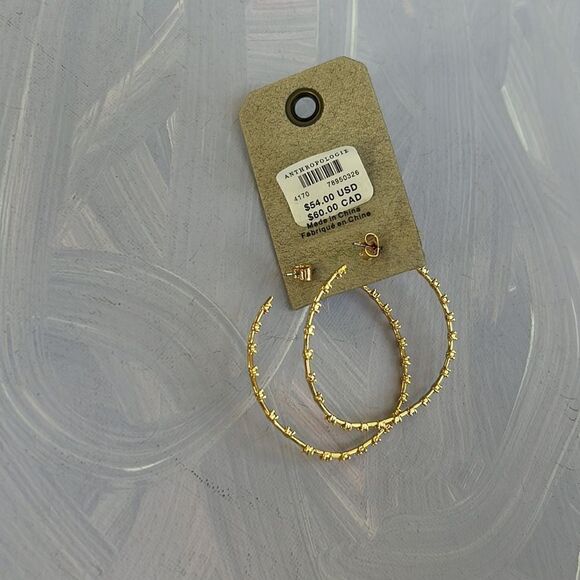 Anthropologie Pave Pattern Gold Hoops with Crystals Size Medium - Picture 5 of 8